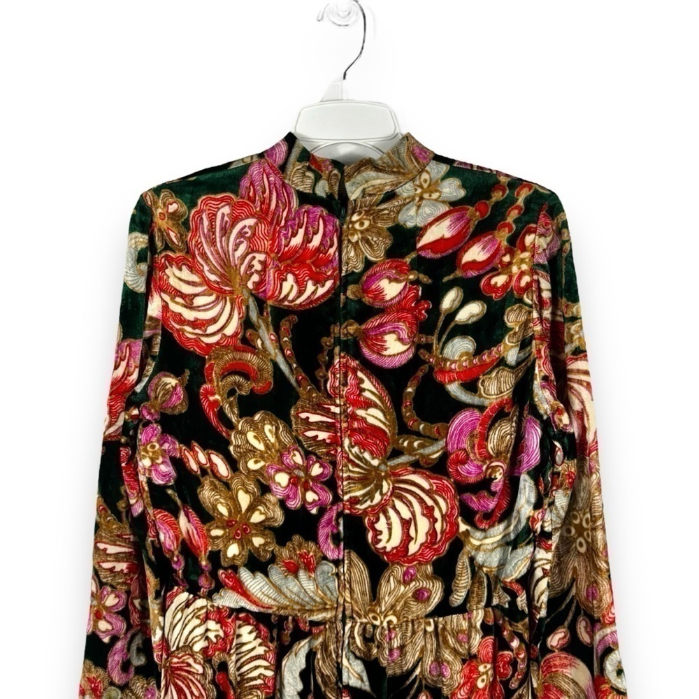 Ole Borden For Rembrandt Vintage 1960s Velvet Floral Mock Neck Dress, Size M - Picture 11 of 16